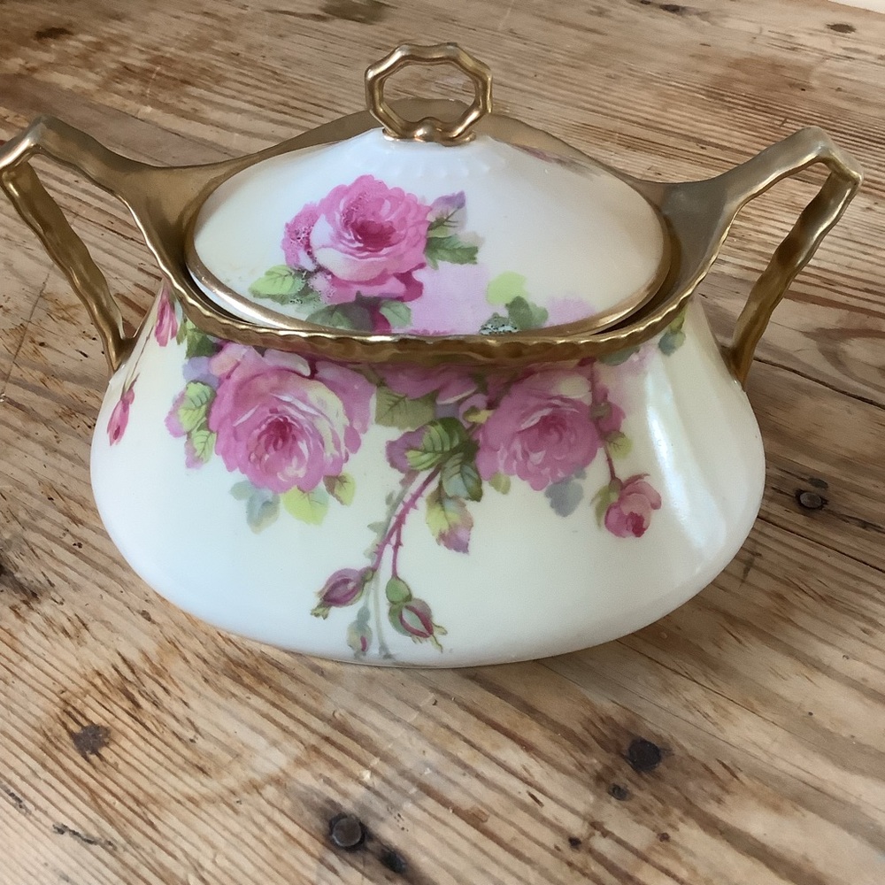 RS Prussia Porcelain Cream & Pink Peonies Covered Dish